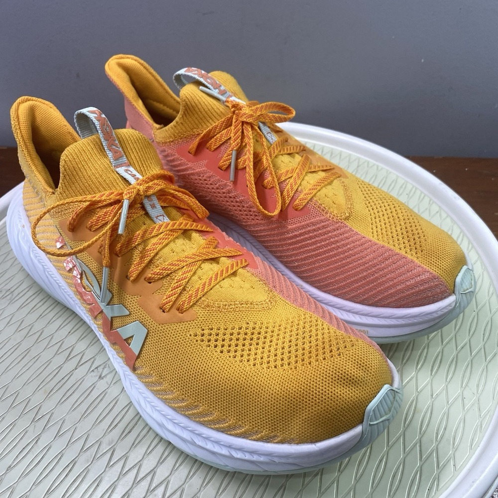 Hoka Carbon X3-Men Radiant Yellow/Camellia Orange Running Sneakers Sz.12 D